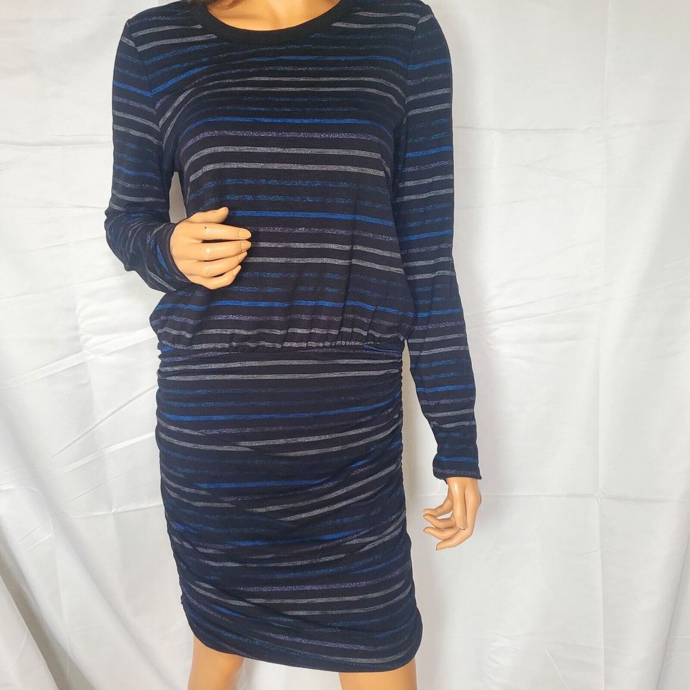 White House Black Market Women’s M Long Sleeve Stripe Lurex Dress NWT $140